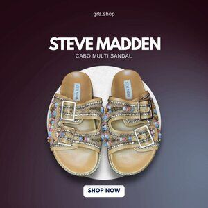 Steve Madden Cabo Multi Sandal With Beaded & Rhinestone Details Double Buckle St